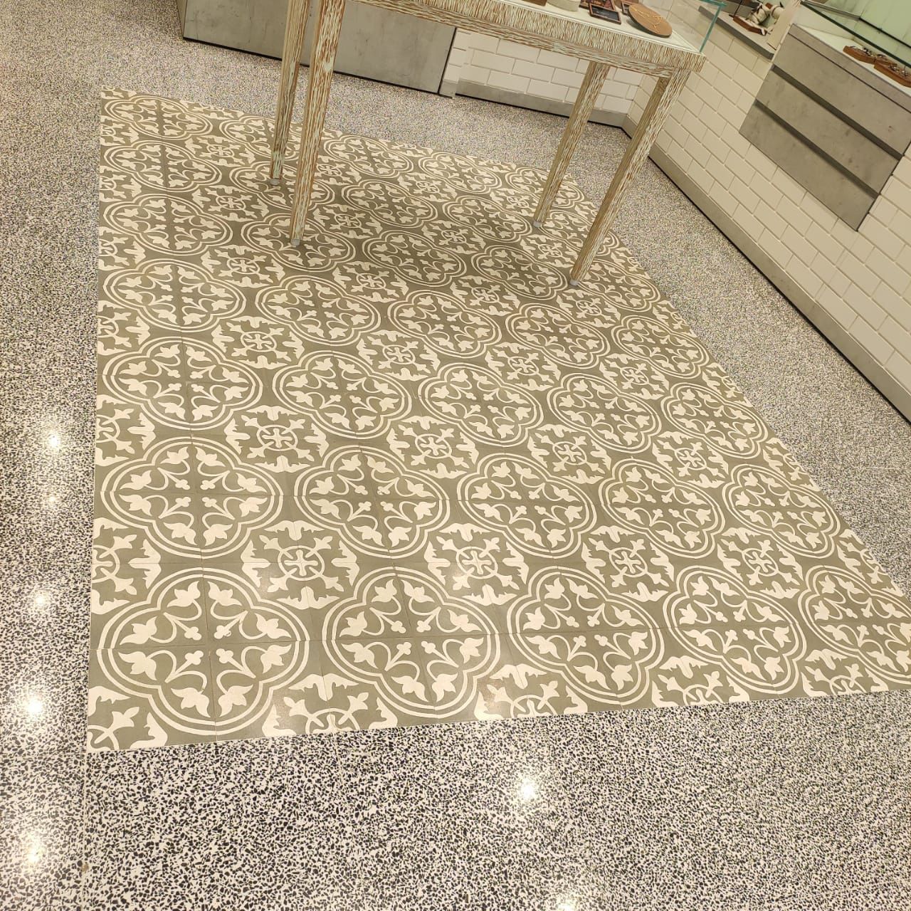 Cement tile sample with a rich geometric finish